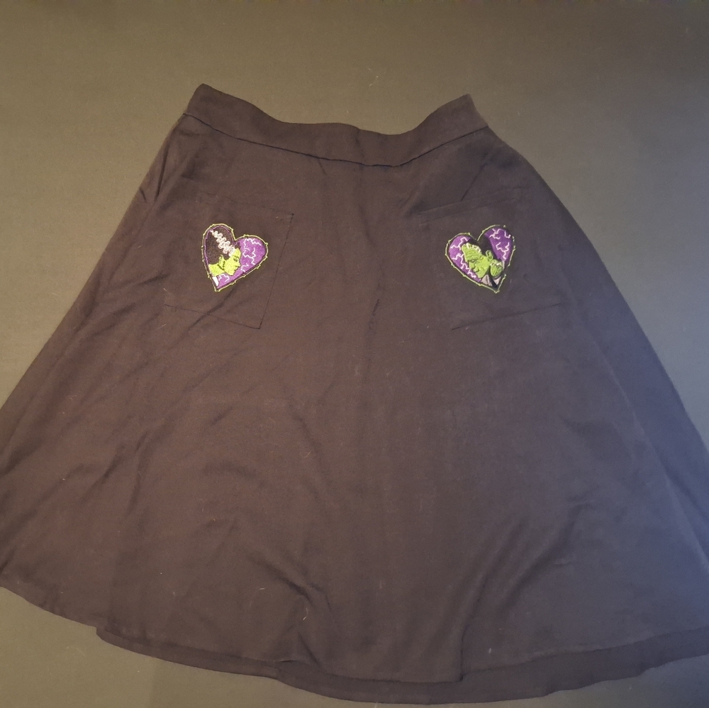 Heart Patch A-Line Skirt in Black